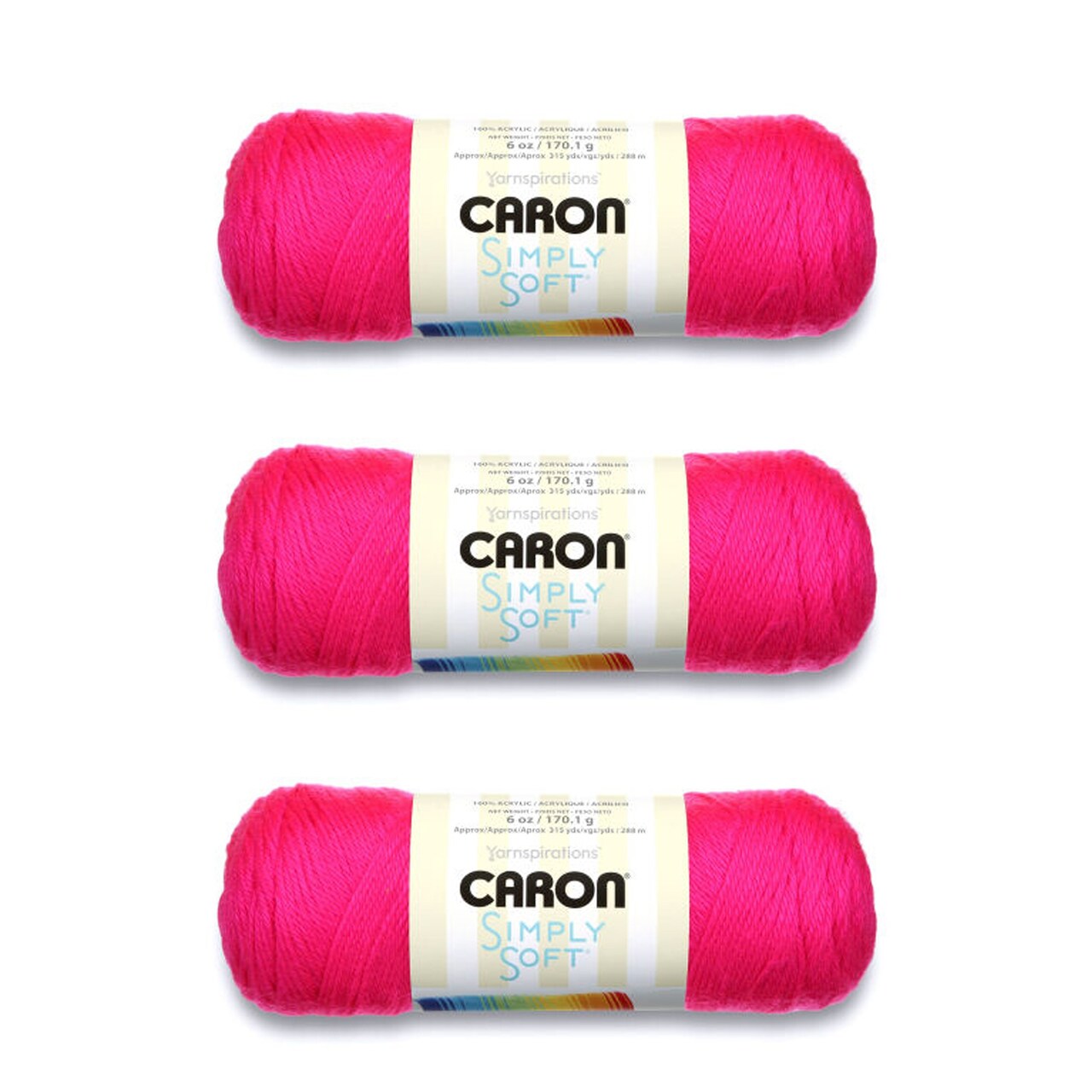 Caron Simply Soft Neon Pink Yarn - 3 Pack of 170g/6oz - Acrylic - 4 Medium (Worsted) - 315 Yards - Knitting/Crochet